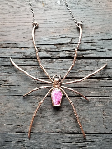 Orb Spider with Pink Rainbow Moonstone Coffin