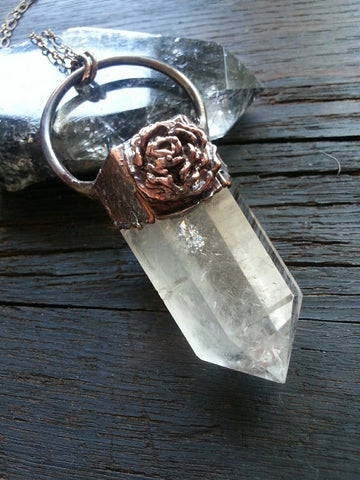 Crystal and Rose Pendant Necklace
