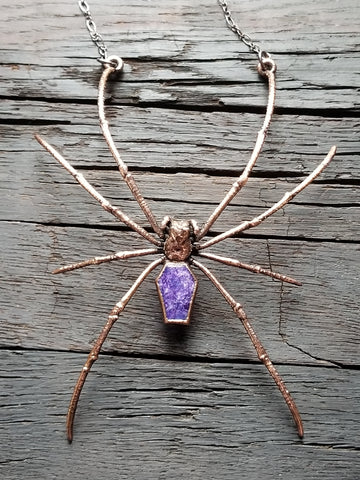 Orb Spider with Violet Rainbow Moonstone Coffin
