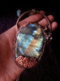 Labradorite with Winged Death's Head and Flowers