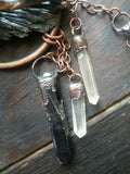 Magpie Corvid Skull with Kyanite, Diamonds, Pearls, and Quartz