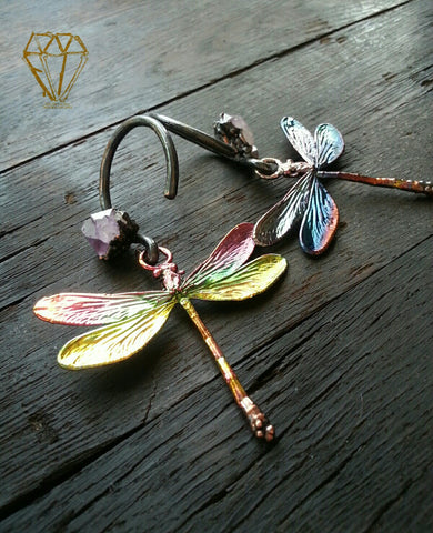 Dragonfly and Amethyst Ear Weights